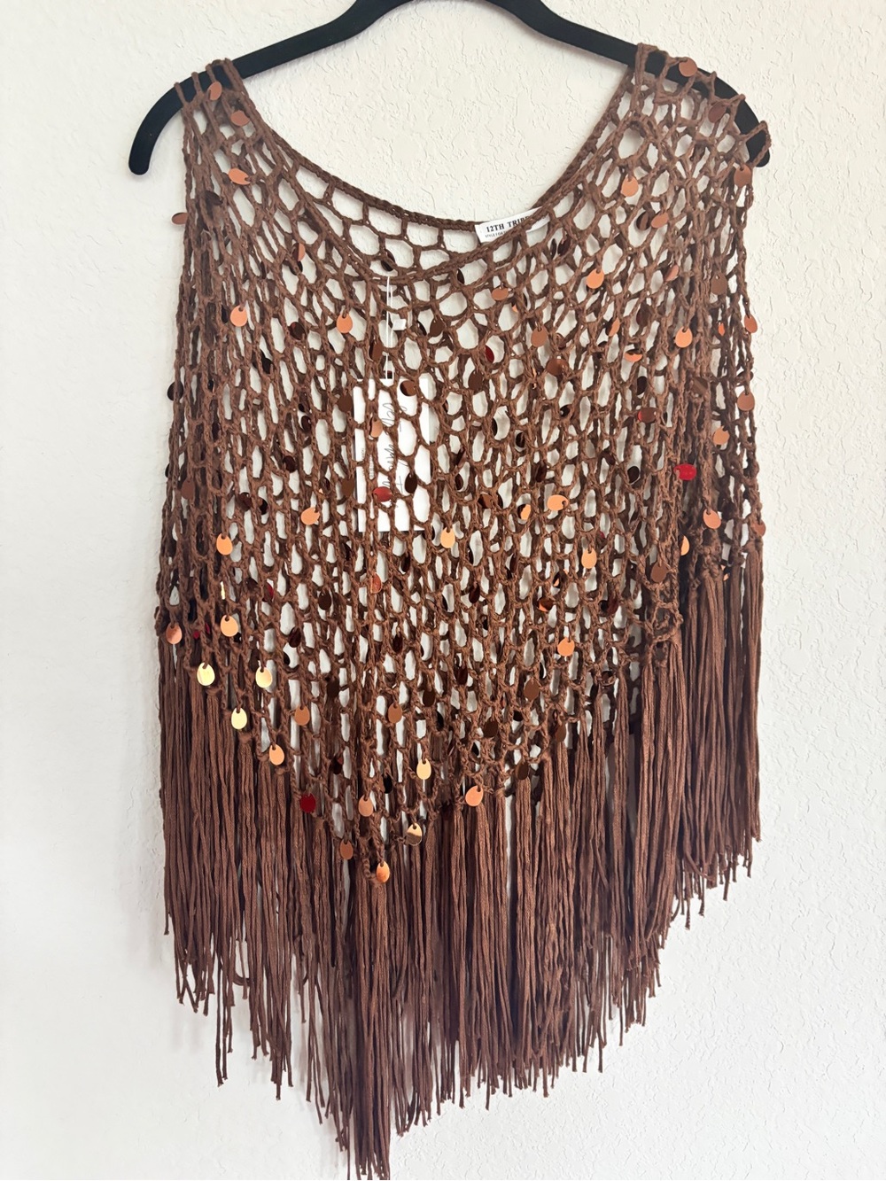 12th Tribe Brown Crochet Fringe Tank Top - Picture 3 of 5